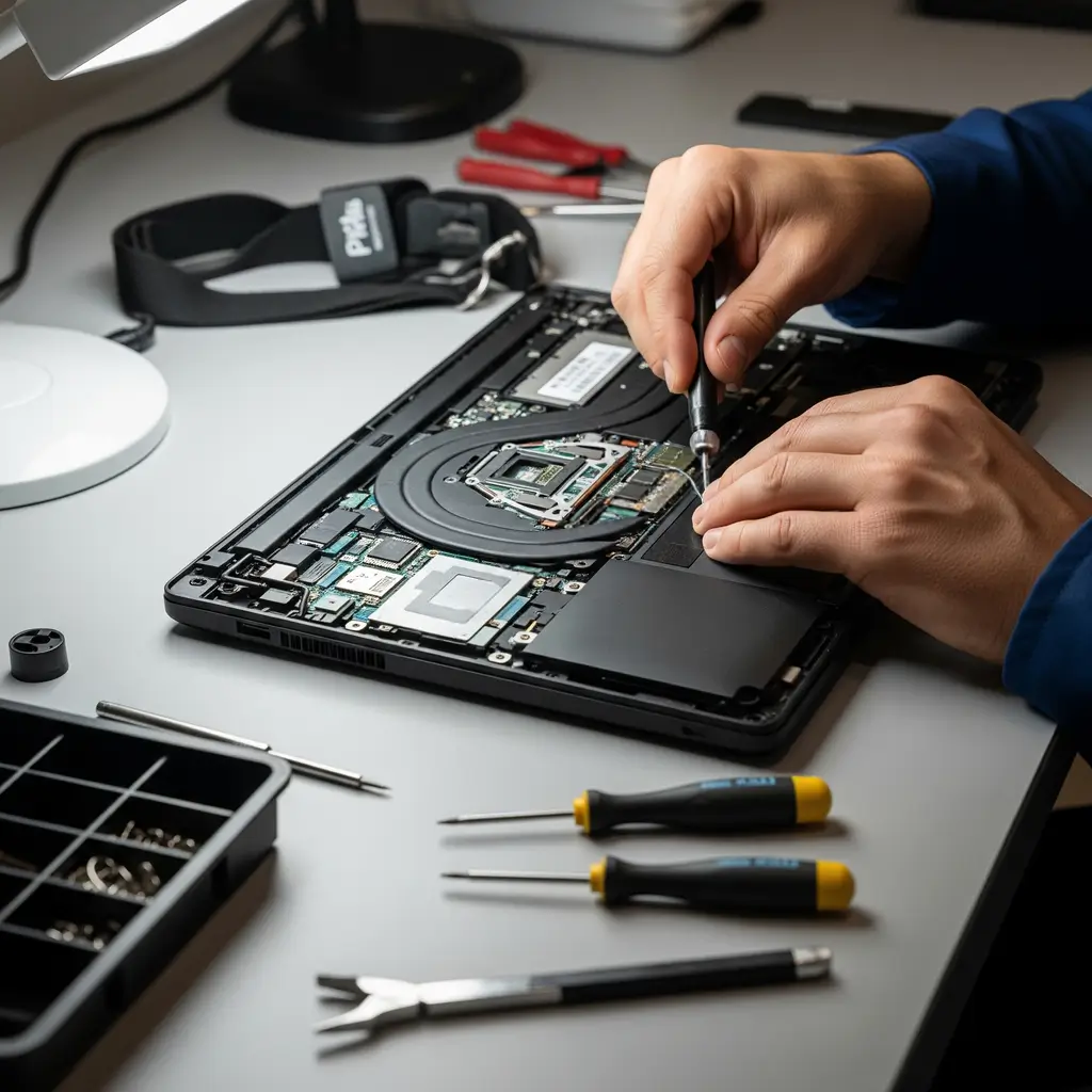 Técnico realizando a formatação e manutenção interna de um notebook em Belford Roxo.