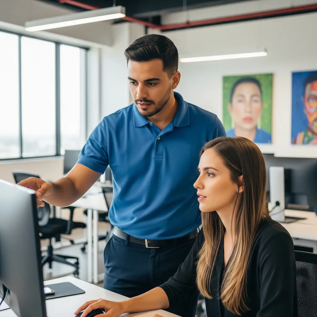 Técnico de informática em Nova Iguaçu prestando suporte para empresa em um computador de escritório.