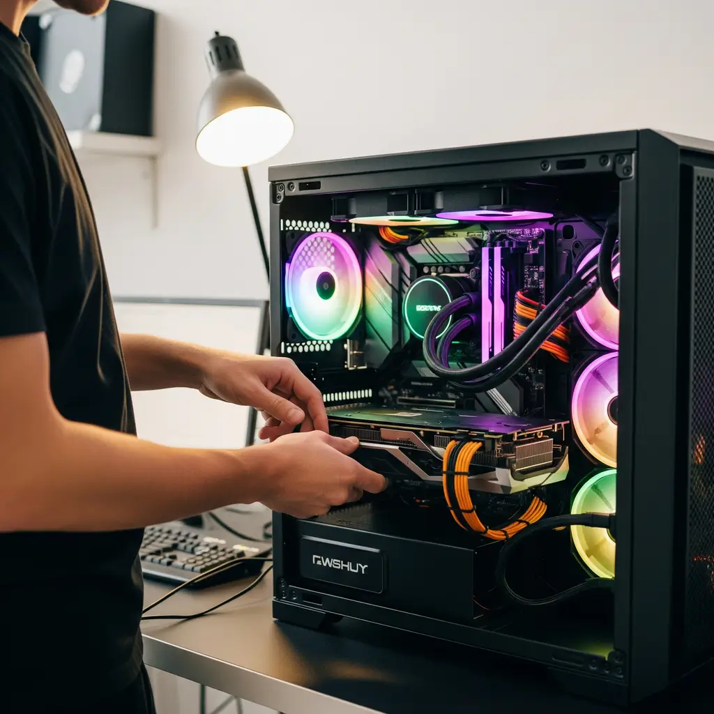 Montagem profissional de PC Gamer com cable management premium no Rio de Janeiro.